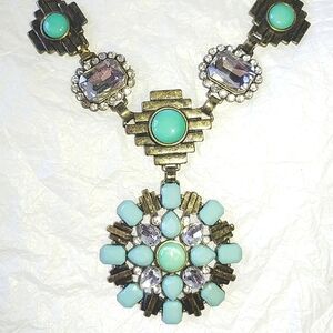 SOUTHWESTERN STYLE TURQUOISE AQUA & RHINESTONE STATEMENT NECKLACE